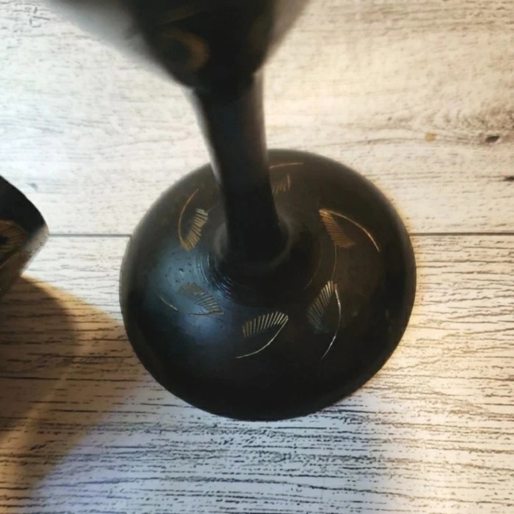 Black Metal Etched Cups Set Of 2 Decor - Picture 7 of 8